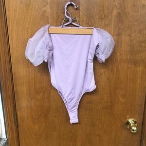 Princess Polly 4 Girl In Love Bodysuit Blouse Lilac Purple Puff Sleeve Size 8